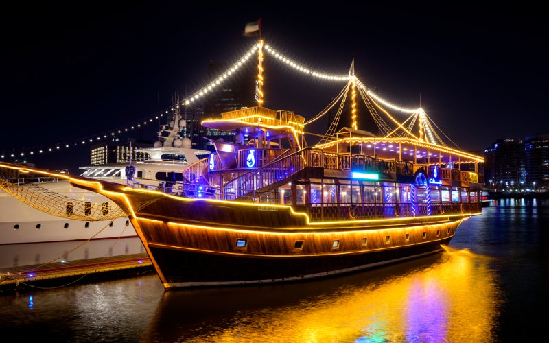 Beautiful dhow cruise in Dubai with lightings